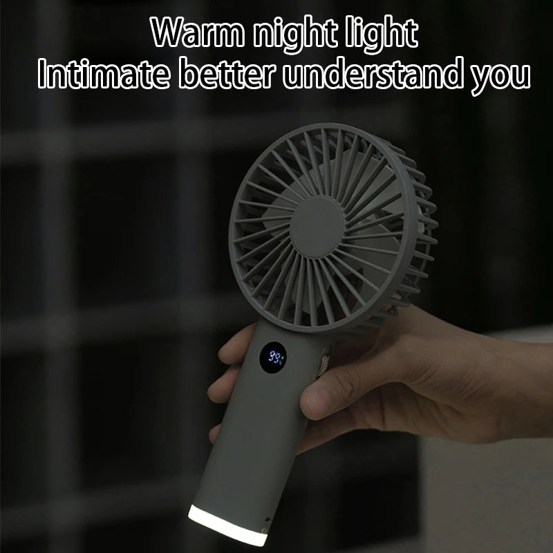 Portable Handheld High-Speed USB Fan with LED Display Rechargeable Big Wind Small Fan for Students Outdoor Use