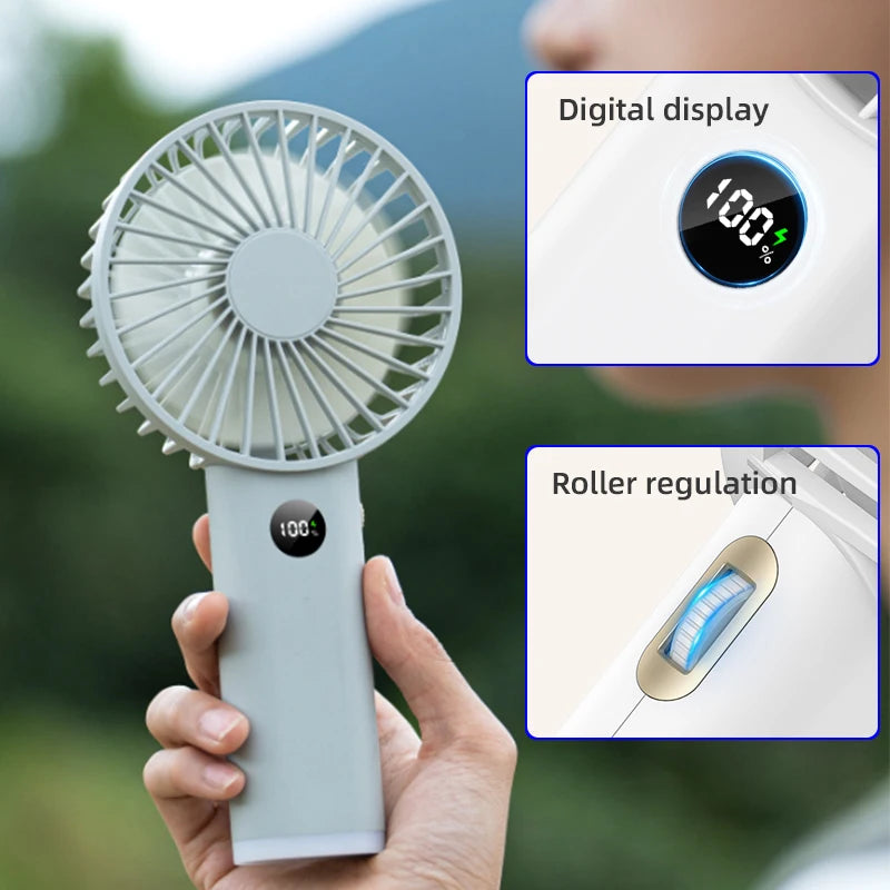 Portable Handheld High-Speed USB Fan with LED Display Rechargeable Big Wind Small Fan for Students Outdoor Use