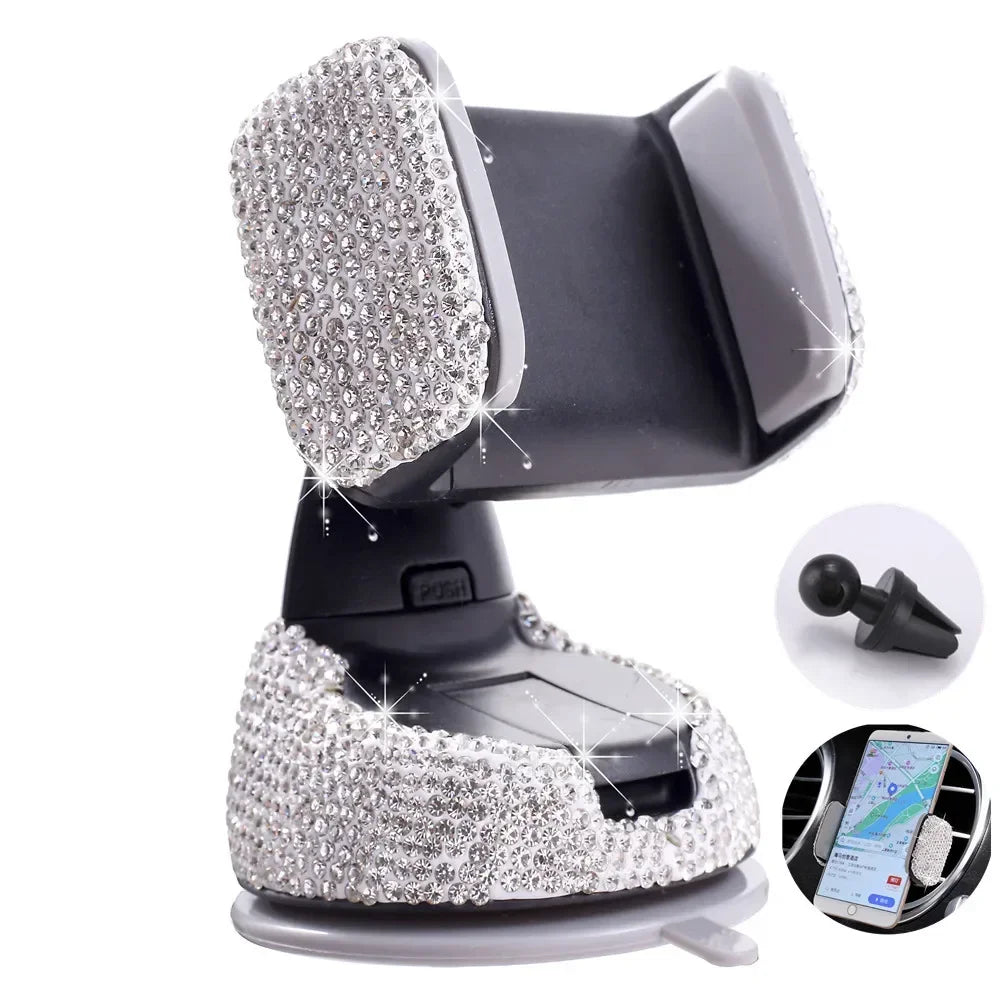SUNCARACCL Bling Car Phone Holder, 360°Adjustable Crystal Auto Phone Mount Universal Rhinestone Car Stand Phone Holder Car Accessories for Windshield Dashboard and Air Outlet (Black)