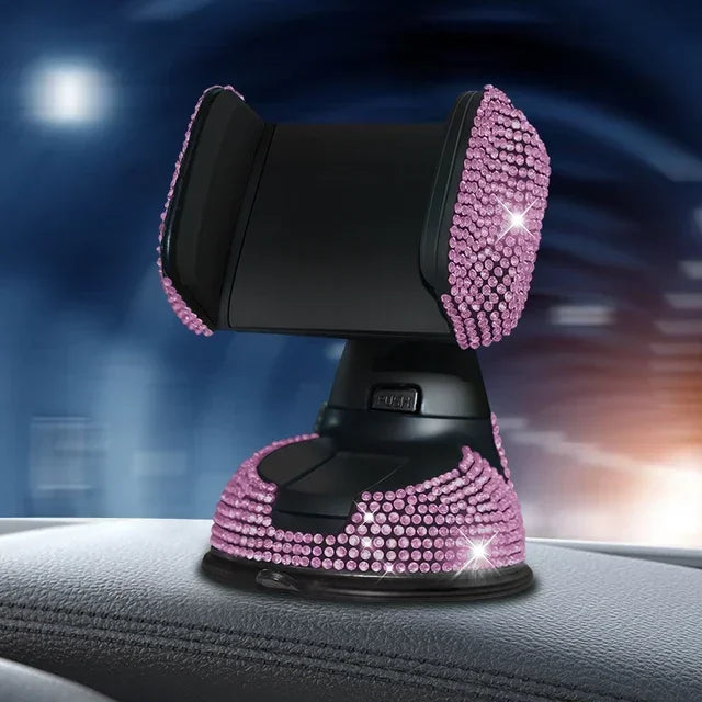 SUNCARACCL Bling Car Phone Holder, 360°Adjustable Crystal Auto Phone Mount Universal Rhinestone Car Stand Phone Holder Car Accessories for Windshield Dashboard and Air Outlet (Black)
