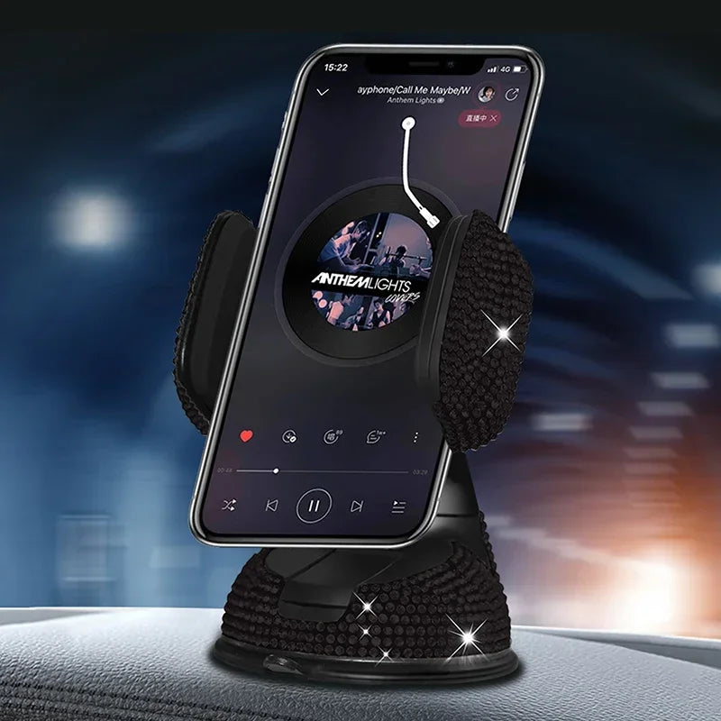 SUNCARACCL Bling Car Phone Holder, 360°Adjustable Crystal Auto Phone Mount Universal Rhinestone Car Stand Phone Holder Car Accessories for Windshield Dashboard and Air Outlet (Black)