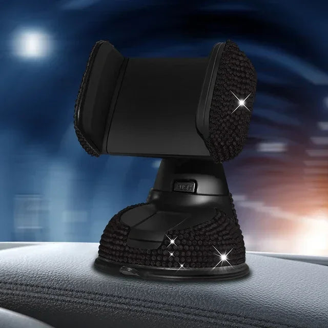 SUNCARACCL Bling Car Phone Holder, 360°Adjustable Crystal Auto Phone Mount Universal Rhinestone Car Stand Phone Holder Car Accessories for Windshield Dashboard and Air Outlet (Black)