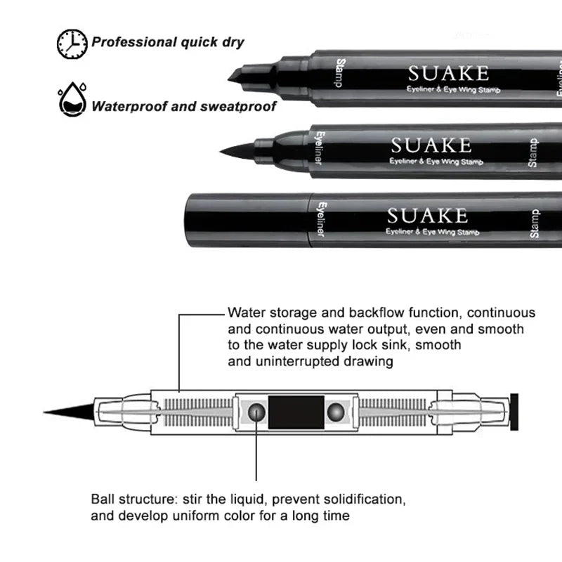 Double-ended 2 in1 Stamp Liquid Eyeliner Pencil Waterproof Lasting Fast Dry Black Seal Eye Liner Pen Make Up For Women Cosmetics