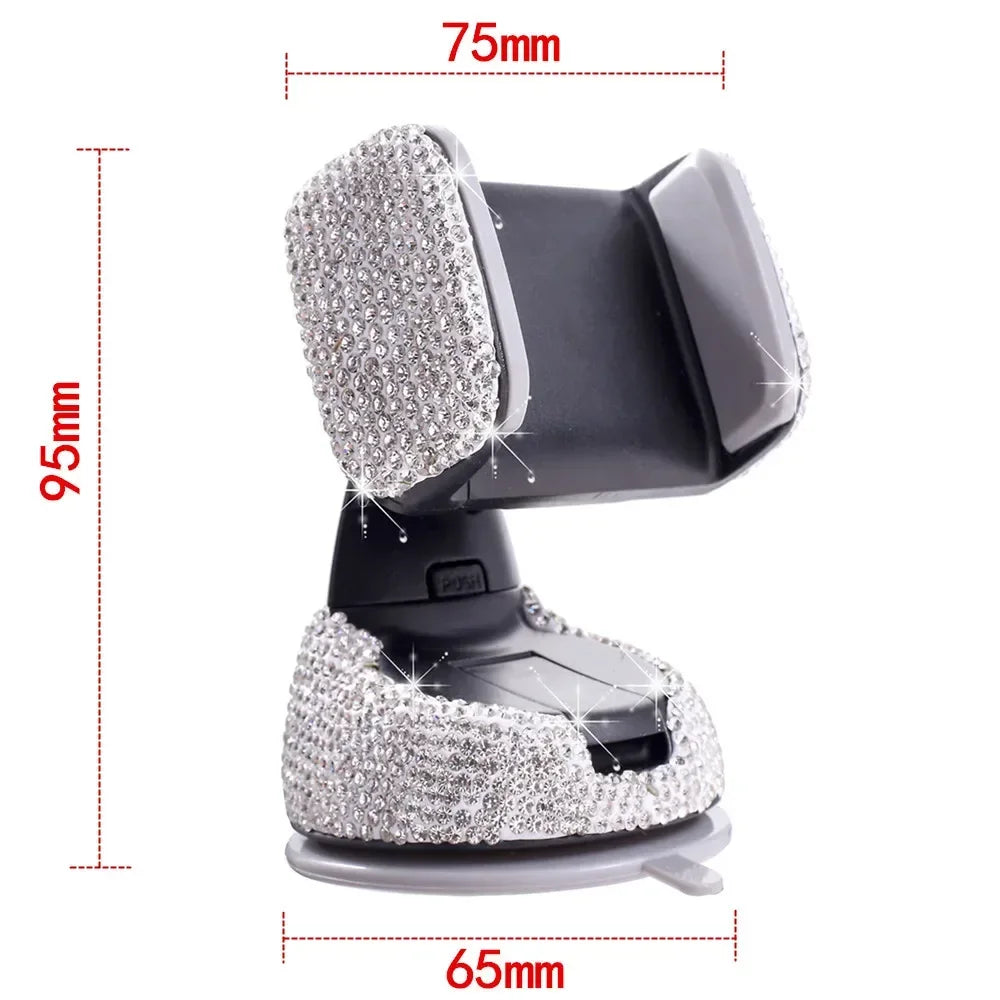 SUNCARACCL Bling Car Phone Holder, 360°Adjustable Crystal Auto Phone Mount Universal Rhinestone Car Stand Phone Holder Car Accessories for Windshield Dashboard and Air Outlet (Black)