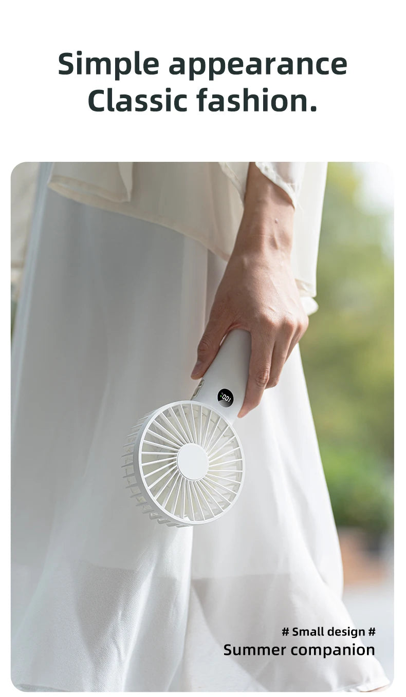 Portable Handheld High-Speed USB Fan with LED Display Rechargeable Big Wind Small Fan for Students Outdoor Use