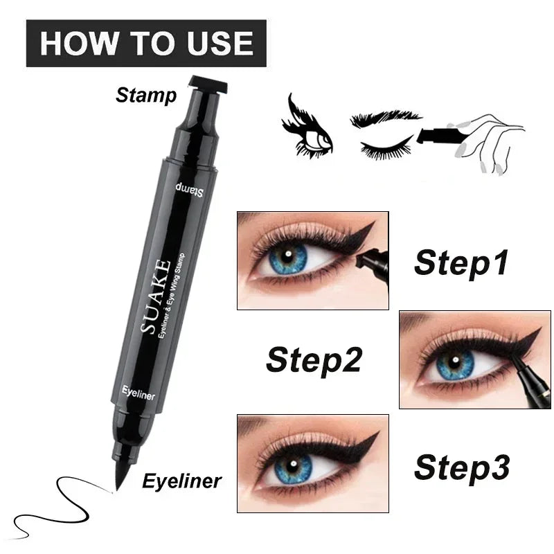 Double-ended 2 in1 Stamp Liquid Eyeliner Pencil Waterproof Lasting Fast Dry Black Seal Eye Liner Pen Make Up For Women Cosmetics