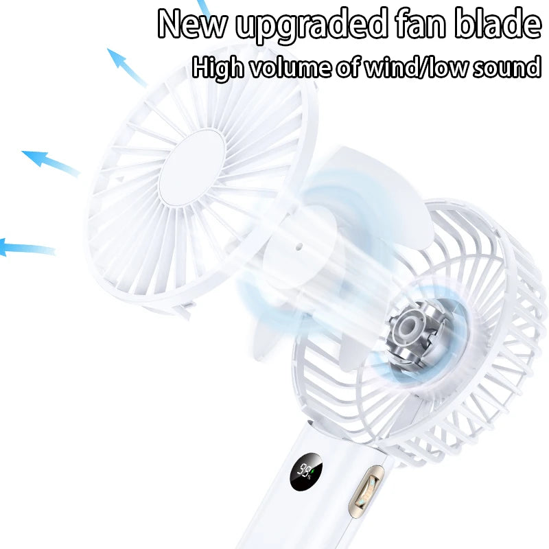 Portable Handheld High-Speed USB Fan with LED Display Rechargeable Big Wind Small Fan for Students Outdoor Use