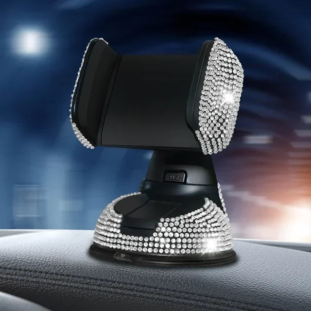 SUNCARACCL Bling Car Phone Holder, 360°Adjustable Crystal Auto Phone Mount Universal Rhinestone Car Stand Phone Holder Car Accessories for Windshield Dashboard and Air Outlet (Black)