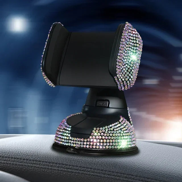 SUNCARACCL Bling Car Phone Holder, 360°Adjustable Crystal Auto Phone Mount Universal Rhinestone Car Stand Phone Holder Car Accessories for Windshield Dashboard and Air Outlet (Black)