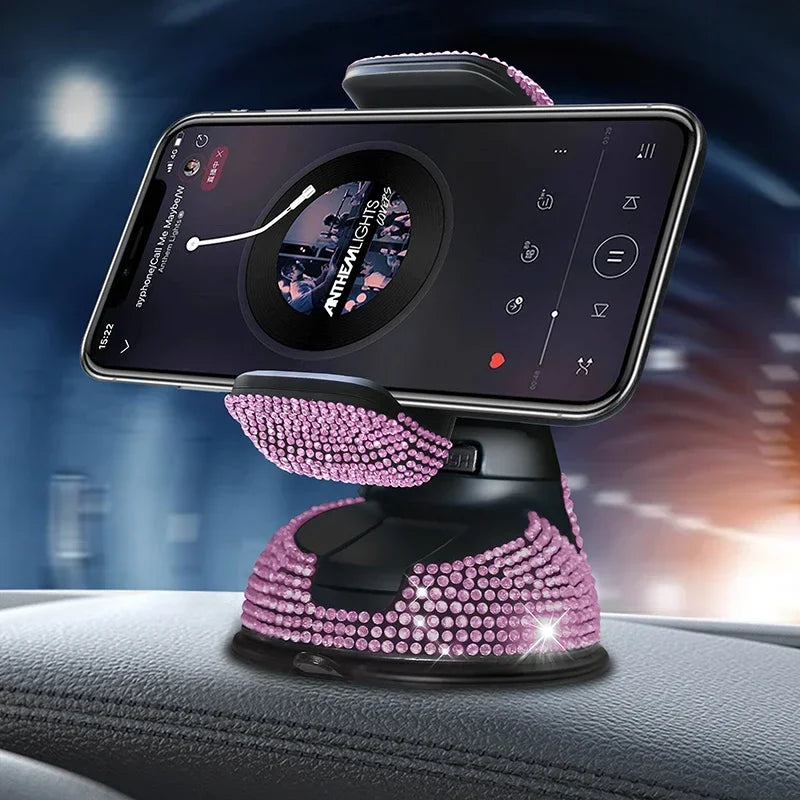 SUNCARACCL Bling Car Phone Holder, 360°Adjustable Crystal Auto Phone Mount Universal Rhinestone Car Stand Phone Holder Car Accessories for Windshield Dashboard and Air Outlet (Black)
